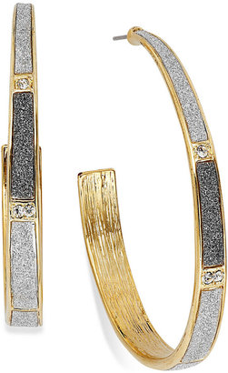 ABS by Allen Schwartz Gold-Tone Gray Texture and Crystal Accent Large C Hoop Earrings