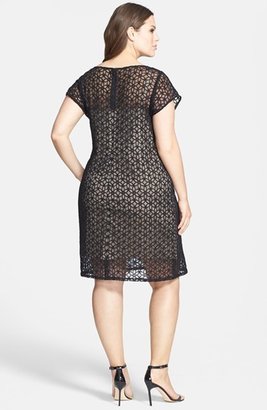 Adrianna Papell Sheer Floral Lace Sheath Dress (Plus Size)