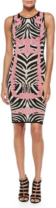 Herve Leger Behati Zebra-Jacquard Knit Dress