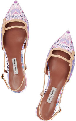 Tabitha Simmons Dilly leather-trimmed printed satin point-toe flats