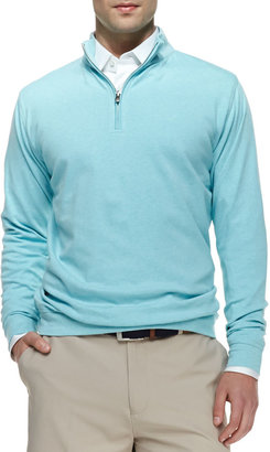 Peter Millar Jersey Interlock Quarter-Zip Sweater, Blue Heather