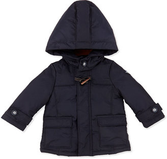Armani Junior Hooded Nylon Dressy Puffer Jacket, Marine Blue, Sizes 3-24 Months