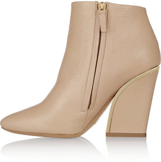 Chloé Gold-trimmed textured-leather ankle boots