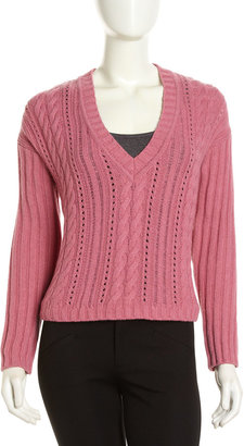 Moschino Cheap & Chic Mixed-Knit V-Neck Sweater