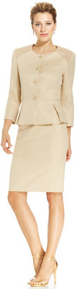 Tahari ASL Metallic Lace-Shoulder Peplum Skirt Suit