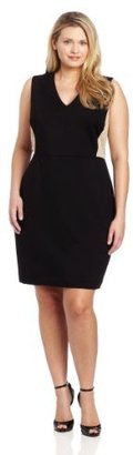 DKNY DKNYC Women?s Plus-Size Sleeveless V-Neck Dress with Lace Back and Side Panels