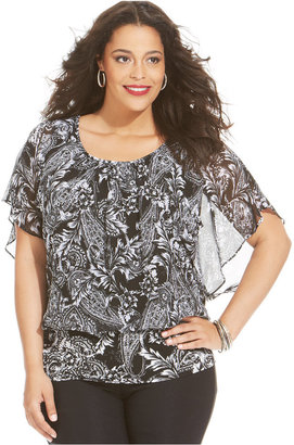 Style&Co. Plus Size Flutter-Sleeve Printed Top