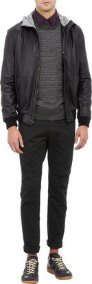 Barneys New York Perforated Leather Hooded Jacket