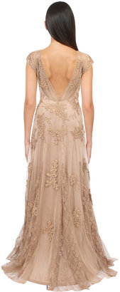 Sue Wong Lace Godet Gown in Taupe