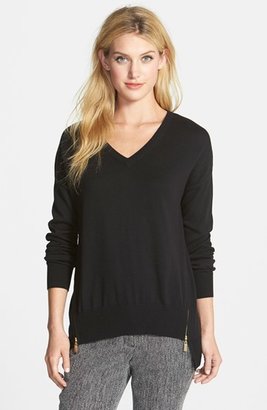 Vince Camuto Zip Detail V-Neck Sweater