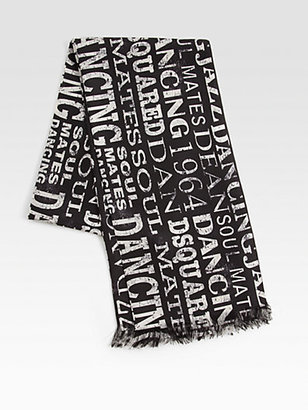 DSquared 1090 Words-Print Silk Scarf