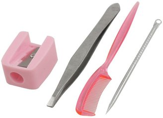 uxcell Cosmetic Tweezer Pink Sharpener Comb Comedo Extractor 4 in 1 Tool Set