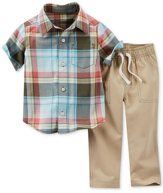 Carter's Baby Boys' 2-Piece Plaid Shirt & Khaki Pants Set