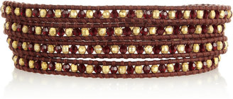 Chan Luu Leather, Swarovski crystal and gold-pleated five wrap bracelet