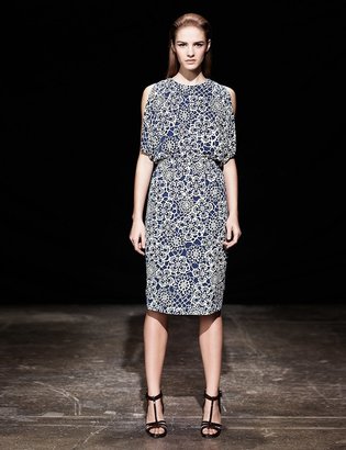 Thakoon Navy Floral Side Draped Dress