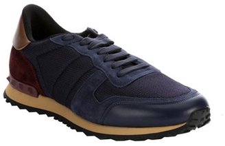 Valentino blue suede and mesh 'Rockrunner' multimedia colorblock sneakers