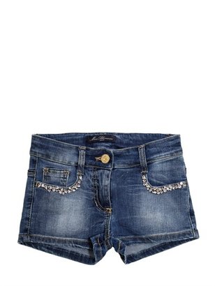Blumarine Jeans - Embellished Stretch Denim Shorts