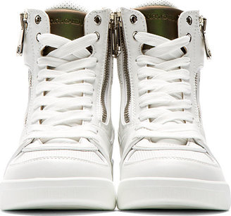 Dolce & Gabbana White Panelled Leather High-Top Sneakers