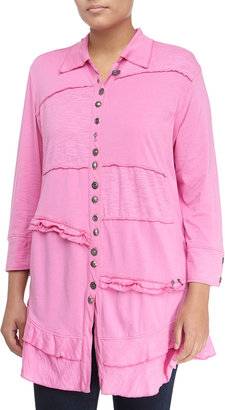 Neon Buddha Button-Front Mixed-Knit Tunic, Craft Pink, Women's