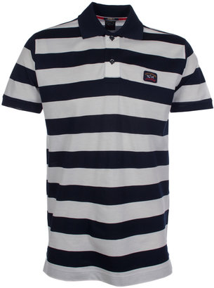 Paul & Shark Navy & White Stripe Shark Fit Pique Polo Shirt