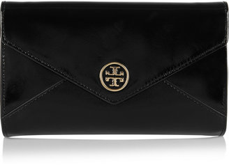 Tory Burch Robinson glossed textured-leather clutch
