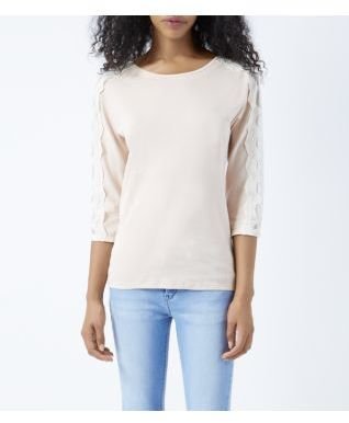 New Look Shell Pink Lace Panel Sleeve Top