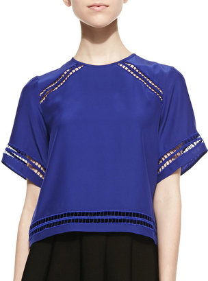 Parker Colton Open-embroidered Trim Top, Royal