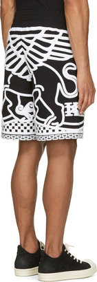 Kokon To Zai Black & White Embroidered Terrycloth Greek Motif Shorts