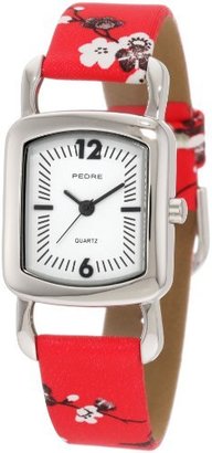 Pedre Women's 6765SX Silver-Tone/ Red Asian Floral Strap Watch