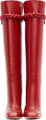 RED Valentino Valentino Red Leather Braided Appliqué Tall Runway Boots