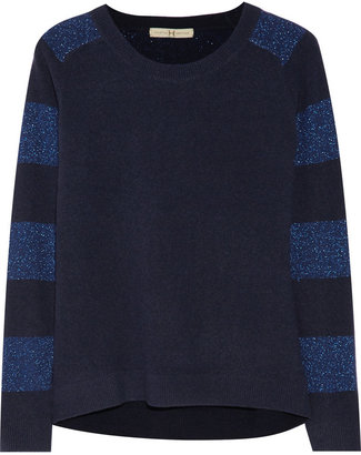 Halston Metallic-striped wool-blend sweater