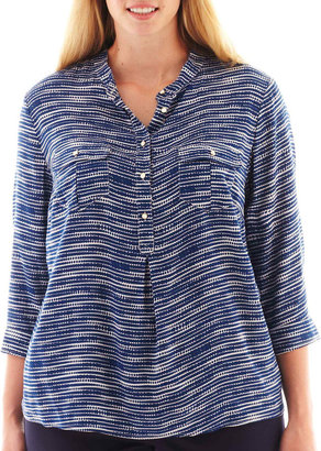 JCPenney jcp™ 3/4-Sleeve Print Peasant Top - Plus