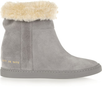 Common Projects Faux Shearling-Lined Suede Wedge Ankle Boots