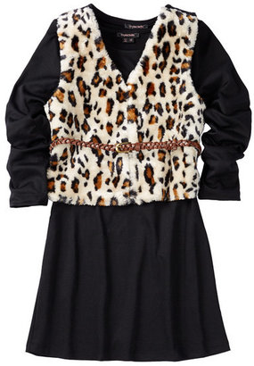 My Michelle mymichelle Animal Print Faux Fur Vest & Dress Set (Big Girls)
