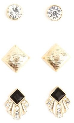 Charlotte Russe Rhinestone Art Deco Stud Earrings - 3 Pack