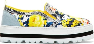 MSGM Blue & Yellow Floral Print Platform Sneakers