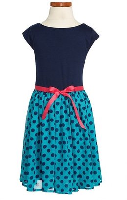 Zunie Cap Sleeve Polka Dot Print Dress (Little Girls & Big Girls)