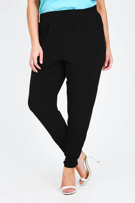Yours Clothing Black Slinky Pull On Trousers With Pleating And Pockets