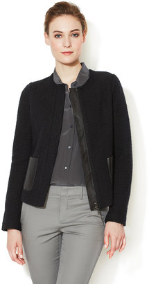 Vince Collarless Tweed Jacket with Leather Pockets