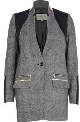 River Island Grey check leather-look panel jacket