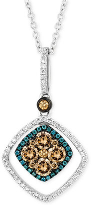 LeVian Chocolate and White Diamond (5/8 ct. t.w.) and Blue Diamond Accent Pendant Necklace in 14k White Gold