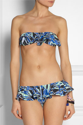 Kenzo Palm-print ruffled bandeau bikini