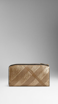 Burberry Embossed Check Leather Continental Wallet