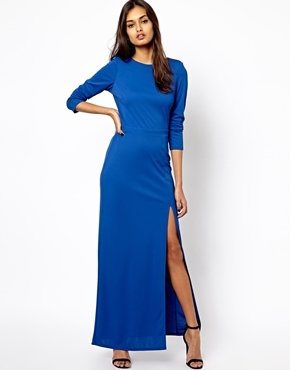 Warehouse Shoulder Pad Maxi Dress - Blue