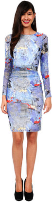 Kay Unger New York Printed Mesh Dress in Blue Multi