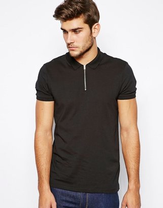 ASOS Polo Shirt With Zip Neck - Black