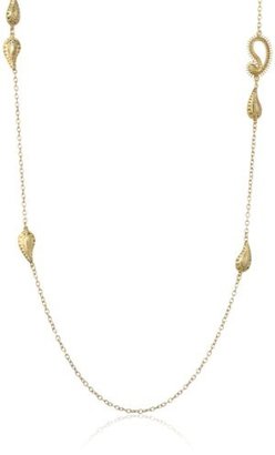 T Tahari Worn Gold Paisley Station Necklace, 36"