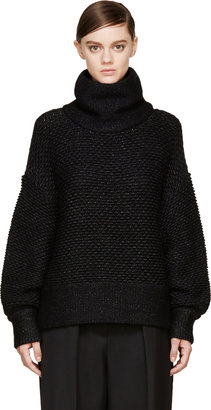 Helmut Lang Black Marled Knit Opacity Turtleneck Sweater
