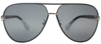 Lanvin New SLN022V 579 Black Leather Aviator Sunglasses Grey Lens