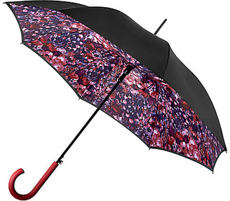 Fulton Bloomsbury Floral Watercolour Print Walking Umbrella, Black/Purple